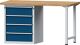Werkbank V B1500xT700xH840mm Buche massiv lichtgrau/blau Anz.Schubl.xH 4x180mm
