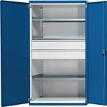 Schwerlastschrank H1950xB1085xT630mm lichtgrau/enzianblau 3 Fbd. 2 x 180mm