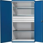 Schwerlastschrank H1950xB1085xT630mm lichtgrau/enzianblau 3 Fbd. 3 x 120mm