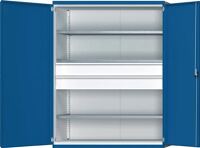Schwerlastschrank H1950xB1485xT630mm lichtgrau/enzianblau 3 Fbd. 2 x 180mm