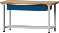 Werkbank V B2000xT700xH840mm Buche massiv lichtgrau/blau Anz.Schubl.xH 2x170mm
