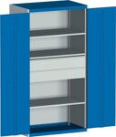 Schwerlastschrank H2000xB1050xT650mm 2 Schubl. 3 Böden lichtgrau/enzianblau