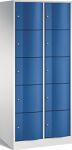 Fächerschrank m.Sockel lichtgrau/enzianblau H1950xB770xT540mm 2x5 Abt.C+P