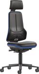 Arbeitsdrehstuhl Rl.m.Kopfstütze Kunstlederpolster schwarz blau 470-640mm BIMOS
