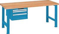 Werkbank B1500xT750xH840mm Buche Multiplex lichtblau 3 Schubl.Keylock LISTA