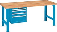 Werkbank B2000xT750xH840mm 1x50/200 2x100mm lichtblau 40mm Multiplex KeyLock