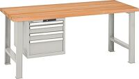 Werkbank B2000xT750xH840mm 1x50/200 2x100mm lichtgrau 40mm Multiplex KeyLock