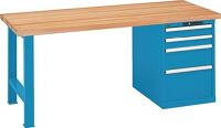 Werkbank B1500xT750xH840mm Buche Multiplex lichtblau 4 Schubl.Keylock LISTA