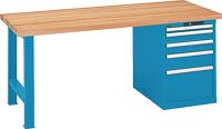 Werkbank B2000xT750xH840mm Buche Multiplex lichtblau 5 Schubl.Keylock LISTA