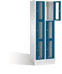 Fächerschrank H1800xB610xT500mm m.Sockel Anz.Fächer 2x3 grau/blau Sichtfenstert.