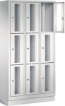 Fächerschrank H1800xB900xT500mm m.Sockel Anz.Fächer 3x3 grau/grau Sichtfenstert.