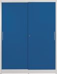 Schiebetürenschrank H1965xB1500xT600mm grau/enzianblau m.Trennw.Vollblechtüren
