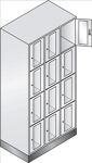 Fächerschrank H1800xB900xT500mm m.Sockel Anz.Fächer 3x4 Farbwahl Sichtfenstert.