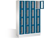 Fächerschrank H1800xB1190xT500mm m.Sockel Anz.Fächer 4x4 grau/blau Sichtfenstert
