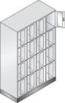 Fächerschrank H1800xB1190xT500mm m.Sockel Anz.Fächer 4x4 Farbwahl Sichtfenstert.