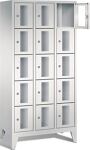 Fächerschrank H1850xB900xT500mm m.Füßen Anz.Fächer 3x5 grau/grau Sichtfenstert.