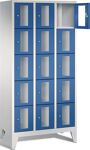 Fächerschrank H1850xB900xT500mm m.Füßen Anz.Fächer 3x5 grau/blau Sichtfenstert.