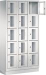 Fächerschrank H1800xB900xT500mm m.Sockel Anz.Fächer 3x5 grau/grau Sichtfenstert.