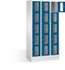 Fächerschrank H1800xB900xT500mm m.Sockel Anz.Fächer 3x5 grau/blau Sichtfenstert.