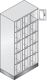 Fächerschrank H1800xB900xT500mm m.Sockel Anz.Fächer 3x5 Farbwahl Sichtfenstert.