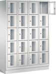 Fächerschrank H1800xB1190xT500mm m.Sockel Anz.Fächer 4x5 grau/grau Sichtfenstert