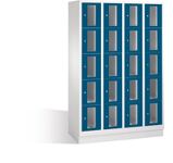 Fächerschrank H1800xB1190xT500mm m.Sockel Anz.Fächer 4x5 grau/blau Sichtfenstert