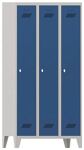 Garderobenschrank m.Füßen u.Drehriegel H1850xB900xT500mm grau/eblau 3 Abt.PAVOY