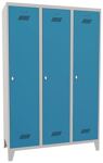 Garderobenschrank m.Füßen u.Drehriegel H1850xB1200xT500mm grau/tblau 3 Abt.PAVOY