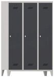 Garderobenschrank m.Füßen u.Drehriegel H1850xB1200xT500mm grau/grau 3 Abt.PAVOY