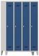 Garderobenschrank m.Füßen u.Drehriegel H1850xB1200xT500mmgrau/blau 4 Abt.PAVOY