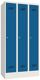 Garderobenschrank m.Zyl.H1850xB900xT500mm lichtgrau/enzianblau 3 Abt.