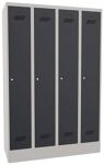 Garderobenschrank m.Zyl.H1850xB1200xT500mm lichtgrau/anthrazitgrau 4 Abt.