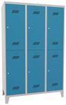 Garderobenschrank m.Zyl.H1850xB1200xT500mm lichtgrau/lichtblau 6 Abt.