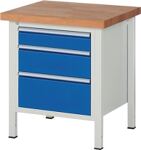 Werkbank Classic B750xT700xH840mm Buche massiv grau blau 3 Schubl.RAU