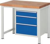 Werkbank Classic B1000xT700xH840mm Buche massiv grau blau 3 Gr.L Schubl.RAU