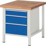 Werkbank Classic B750xT900xH840mm Buche massiv grau blau 3 Schubl.RAU