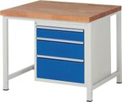 Werkbank Classic B1000xT900xH840mm Buche massiv grau blau 3 Gr.L Schubl.RAU