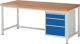 Werkbank Classic B2000xT900xH840mm Buche massiv grau blau 3 Gr.L Schubl.RAU