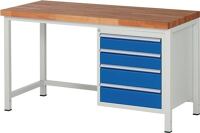 Werkbank Classic B1500xT700xH840mm Buche massiv lichtgrau enzianblau 4Schubl.RAU