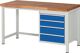 Werkbank Classic B1500xT700xH840mm Buche massiv lichtgrau enzianblau 4Schubl.RAU