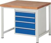 Werkbank Classic B1000xT900xH840mm Buche massiv lichtgrau enzianblau 4Schubl.RAU