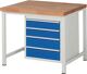 Werkbank Classic B1000xT900xH840mm Buche massiv lichtgrau enzianblau 4Schubl.RAU