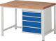 Werkbank Classic B1250xT900xH840mm Buche massiv lichtgrau enzianblau 4Schubl.RAU