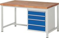 Werkbank Classic B1500xT900xH840mm Buche massiv lichtgrau enzianblau 4Schubl.RAU