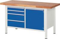 Werkbank Classis B1500xT700xH840mm Buche lichtgrau enzianblau 4 Schubl.1 Tür RAU