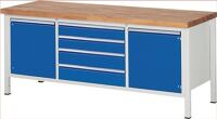 Werkbank Classic B2000xT700xH840mm Buche grau blau 4Schubl.2 Türen RAU