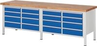 Werkbank Classic B2500xT700xH840mm Buche lichtgrau enzianblau 16Schubl.RAU