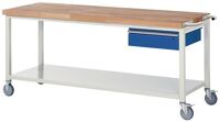 Werkbank Classic B2000xT700xH880mm Buche massiv lichtgrau/blau 1 Schubl.fahrbar