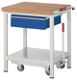 Werkbank Classic B750xT700xH880mm Buche massiv grau blau 1Schubl.fahrb.absenkb.