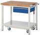 Werkbank Classic B1000xT700xH880mm Buche massiv grau blau 1Schubl.fahrb.absenkb.
